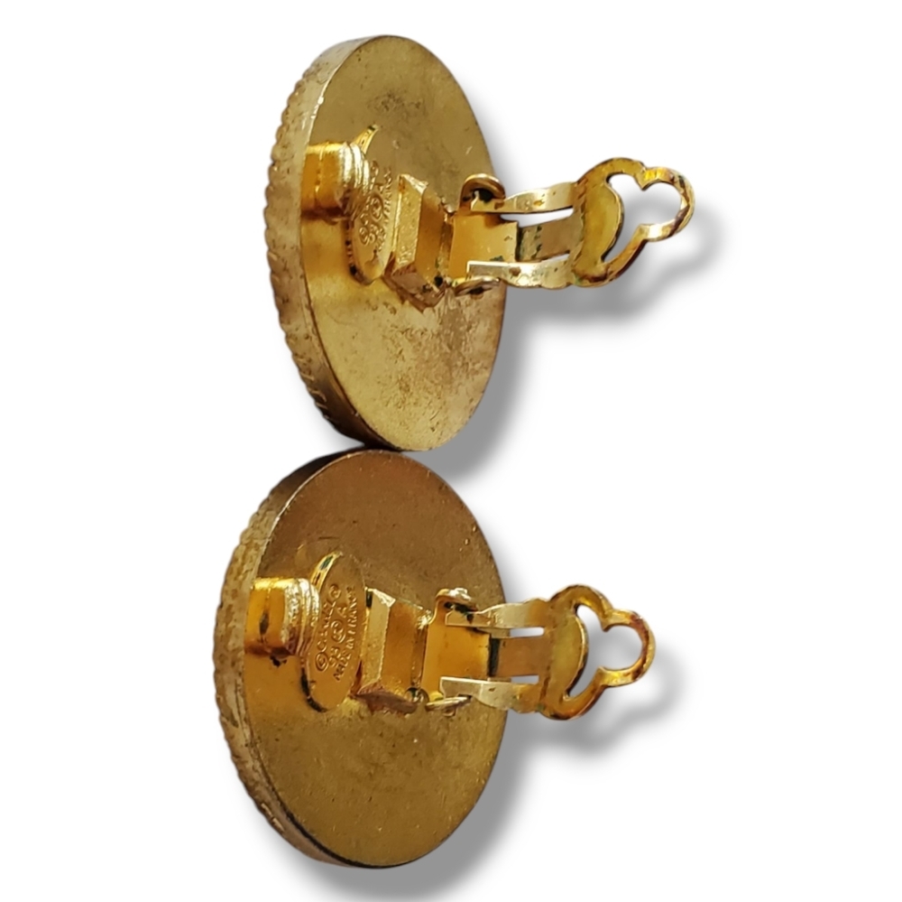 CHANEL Vintage Gold Sunburst CC Logo & Wood Clip Y2K Earrings CHANEL 93A France - Picture 15 of 17